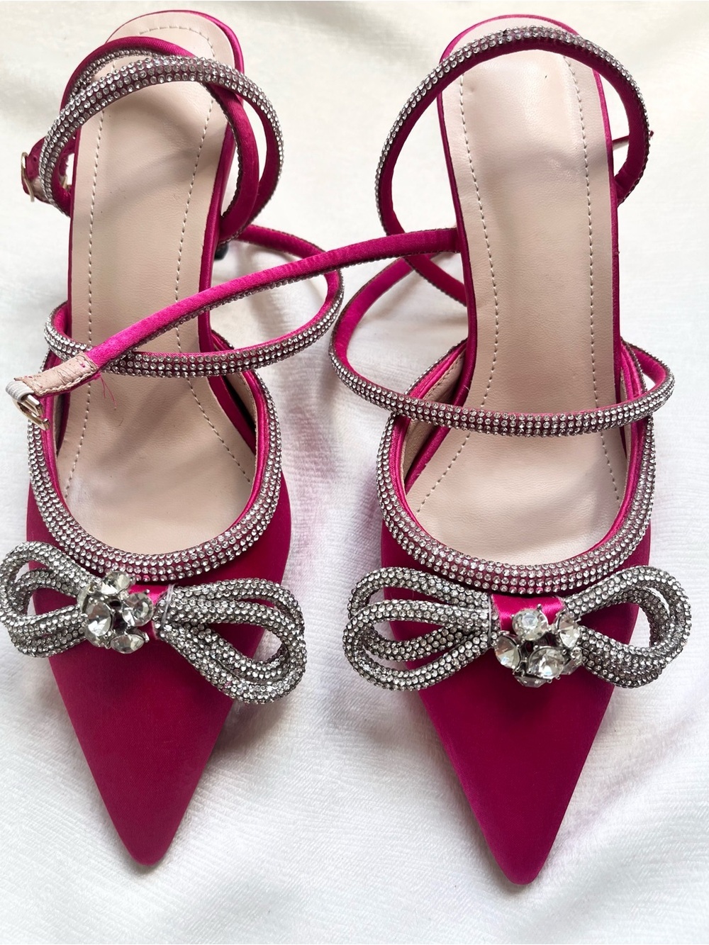 Fuchsia Crystal-Embellished Wrap around Pointed Toe Strappy kitten heels 7.5 - Picture 5 of 7